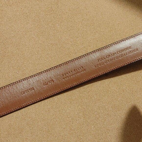 Leather Belt Size 42 Perry Ellis Brown Portfolio Grain Cowhide 1.5 Silver Buck - Picture 3 of 10